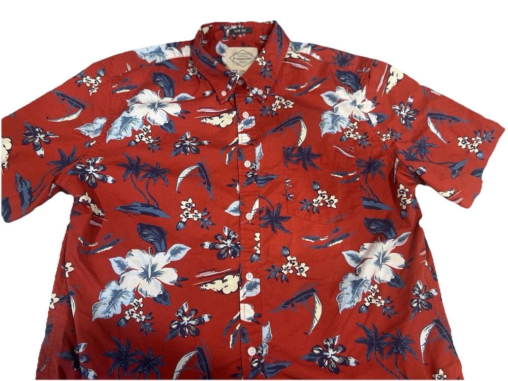 St. John's Bay Hawaiian Floral Hibiscus Prints 100% Cotton Shirt XL Slim Fit